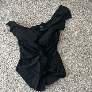 Motherhood Maternity Black Asymmetrical Ruched Swimsuit